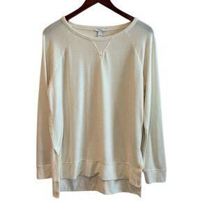 Daily Ritual Women's Knit Relaxed-Fit Long-Sleeve Open Crewneck Cream Shirt S
